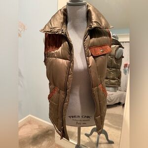 Green silk puffer vest with suede trim by Ralph Lauren, size S